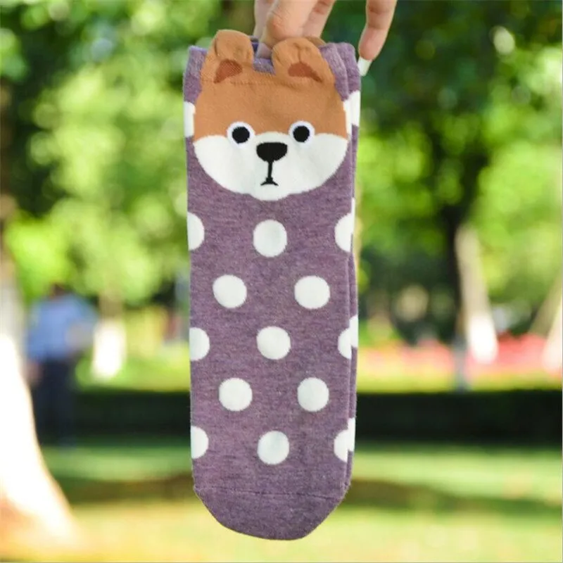 5 Pairs Pack Cotton Dog Cartoon Design Short Socks For Women