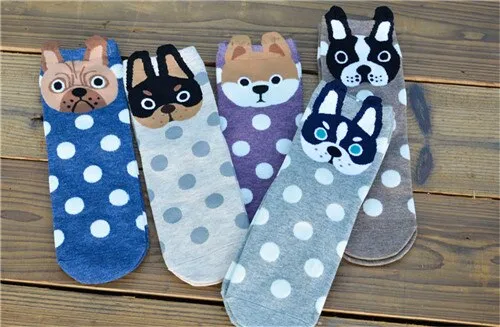 5 Pairs Pack Cotton Dog Cartoon Design Short Socks For Women