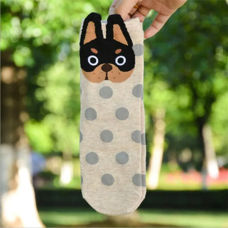 5 Pairs Pack Cotton Dog Cartoon Design Short Socks For Women