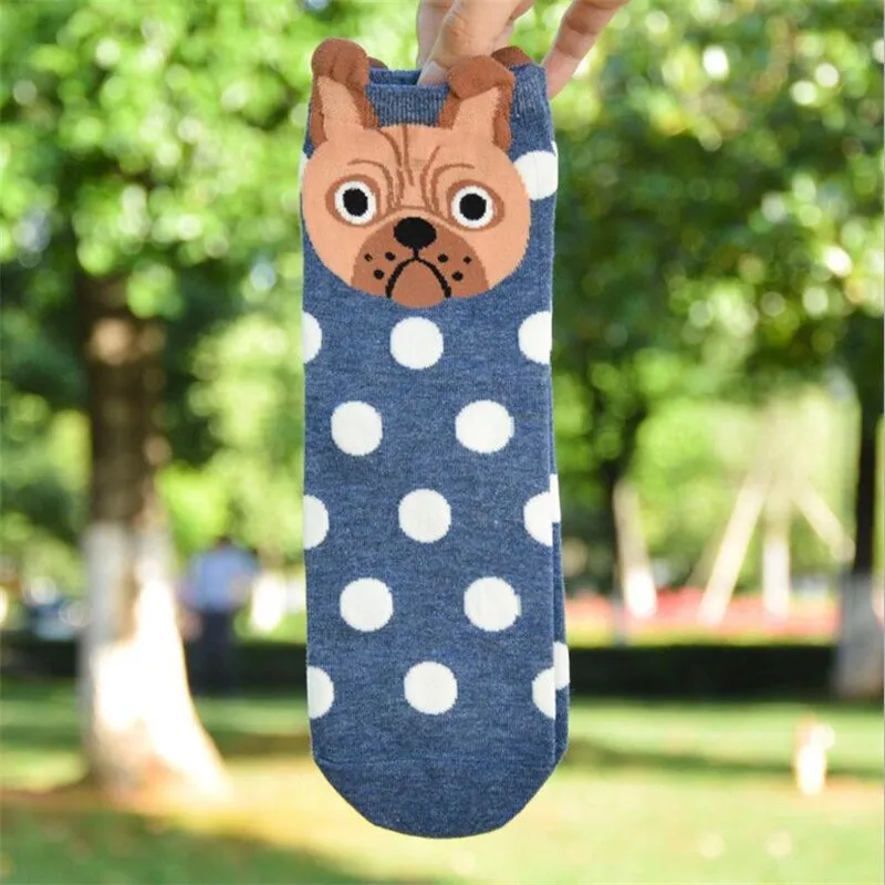 5 Pairs Pack Cotton Dog Cartoon Design Short Socks For Women