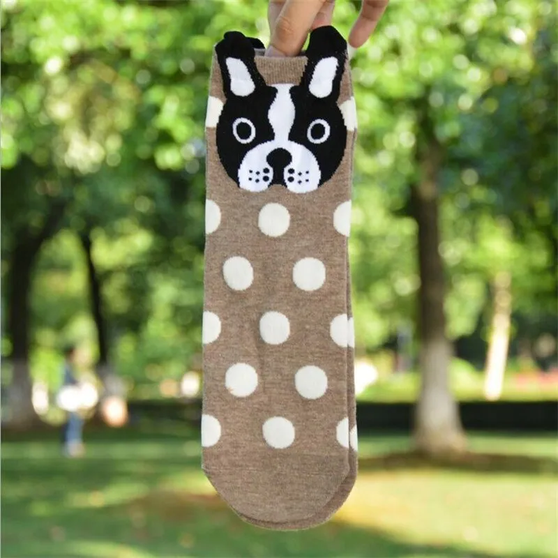 5 Pairs Pack Cotton Dog Cartoon Design Short Socks For Women