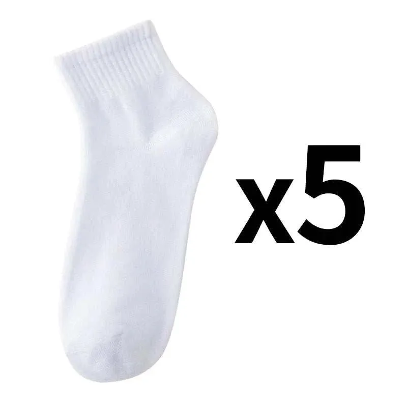 5 Pairs/Lot Men's Solid Color Socks Black White Business Casual Simple Versatile Breathable Cotton Sports Mesh Short Socks