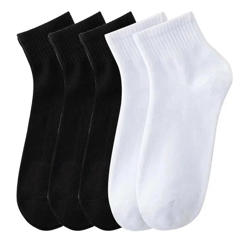 5 Pairs/Lot Men's Solid Color Socks Black White Business Casual Simple Versatile Breathable Cotton Sports Mesh Short Socks