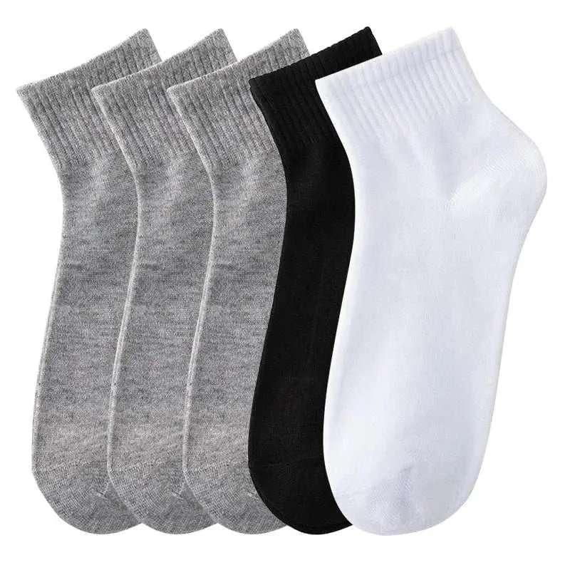 5 Pairs/Lot Men's Solid Color Socks Black White Business Casual Simple Versatile Breathable Cotton Sports Mesh Short Socks