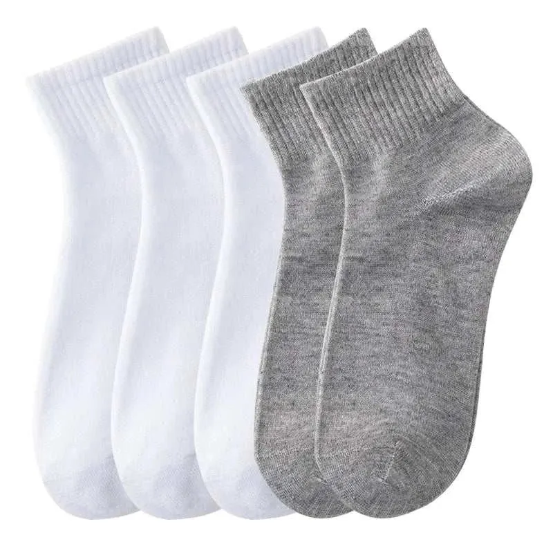 5 Pairs/Lot Men's Solid Color Socks Black White Business Casual Simple Versatile Breathable Cotton Sports Mesh Short Socks