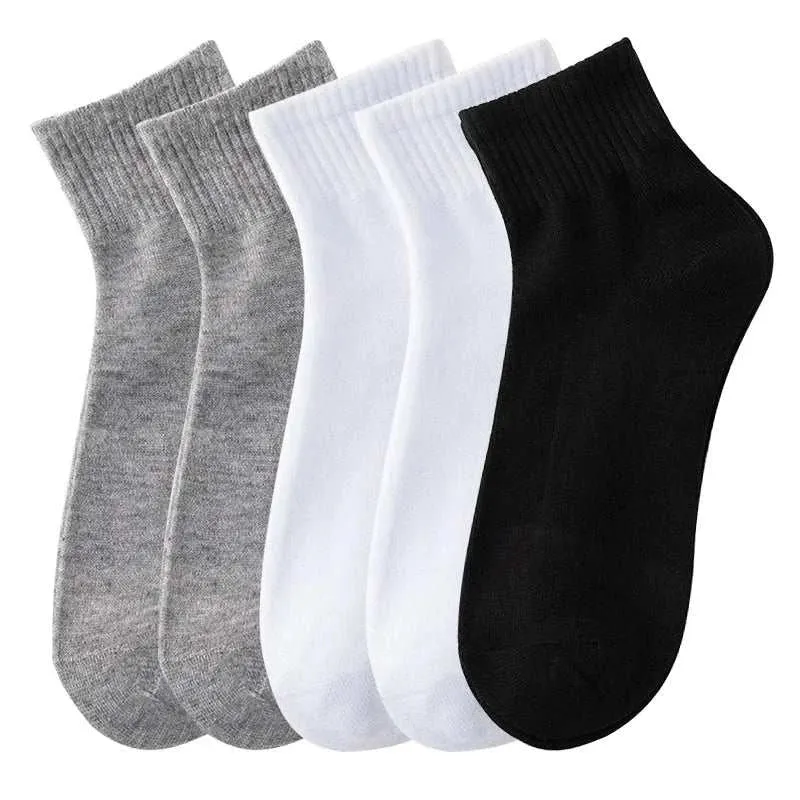 5 Pairs/Lot Men's Solid Color Socks Black White Business Casual Simple Versatile Breathable Cotton Sports Mesh Short Socks