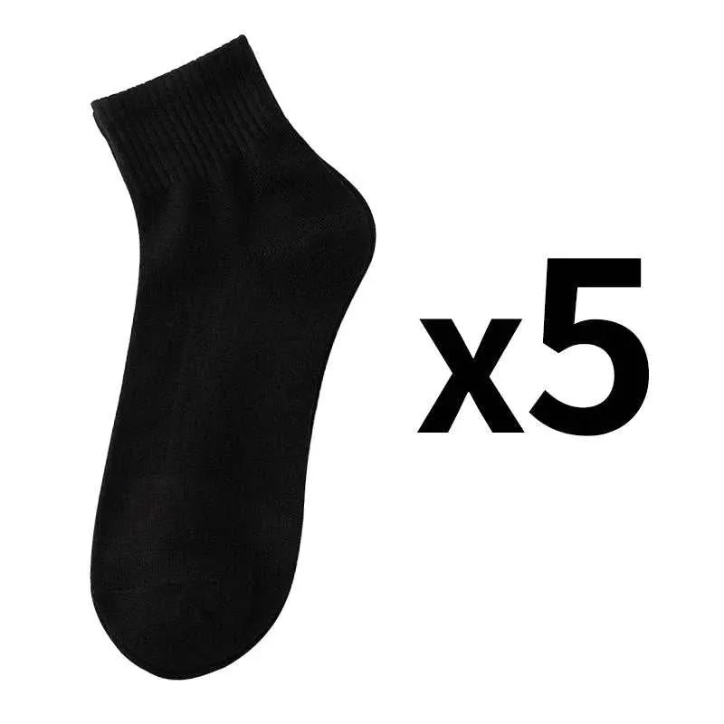 5 Pairs/Lot Men's Solid Color Socks Black White Business Casual Simple Versatile Breathable Cotton Sports Mesh Short Socks