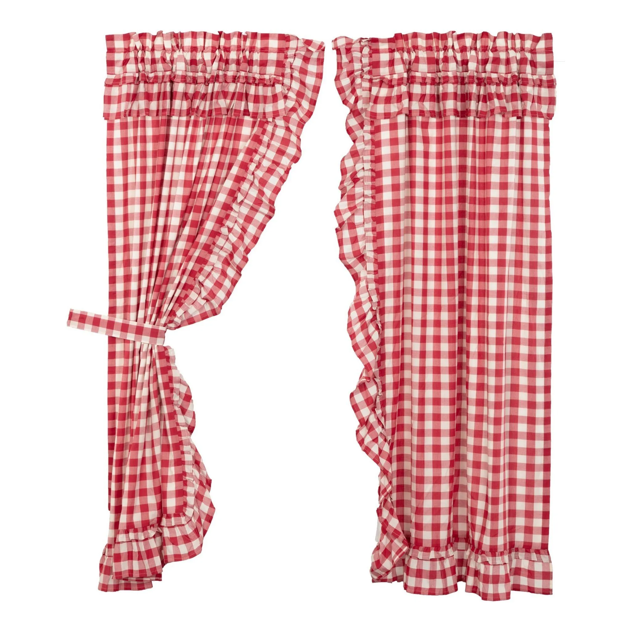 Annie Buffalo Check Red Ruffled Lined Short Panel Curtains 63"