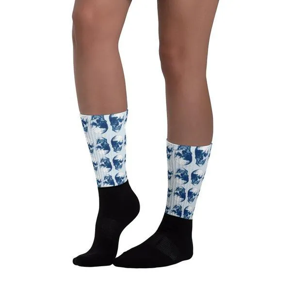 Blue Skulls Opposites Socks by Robert Bowen