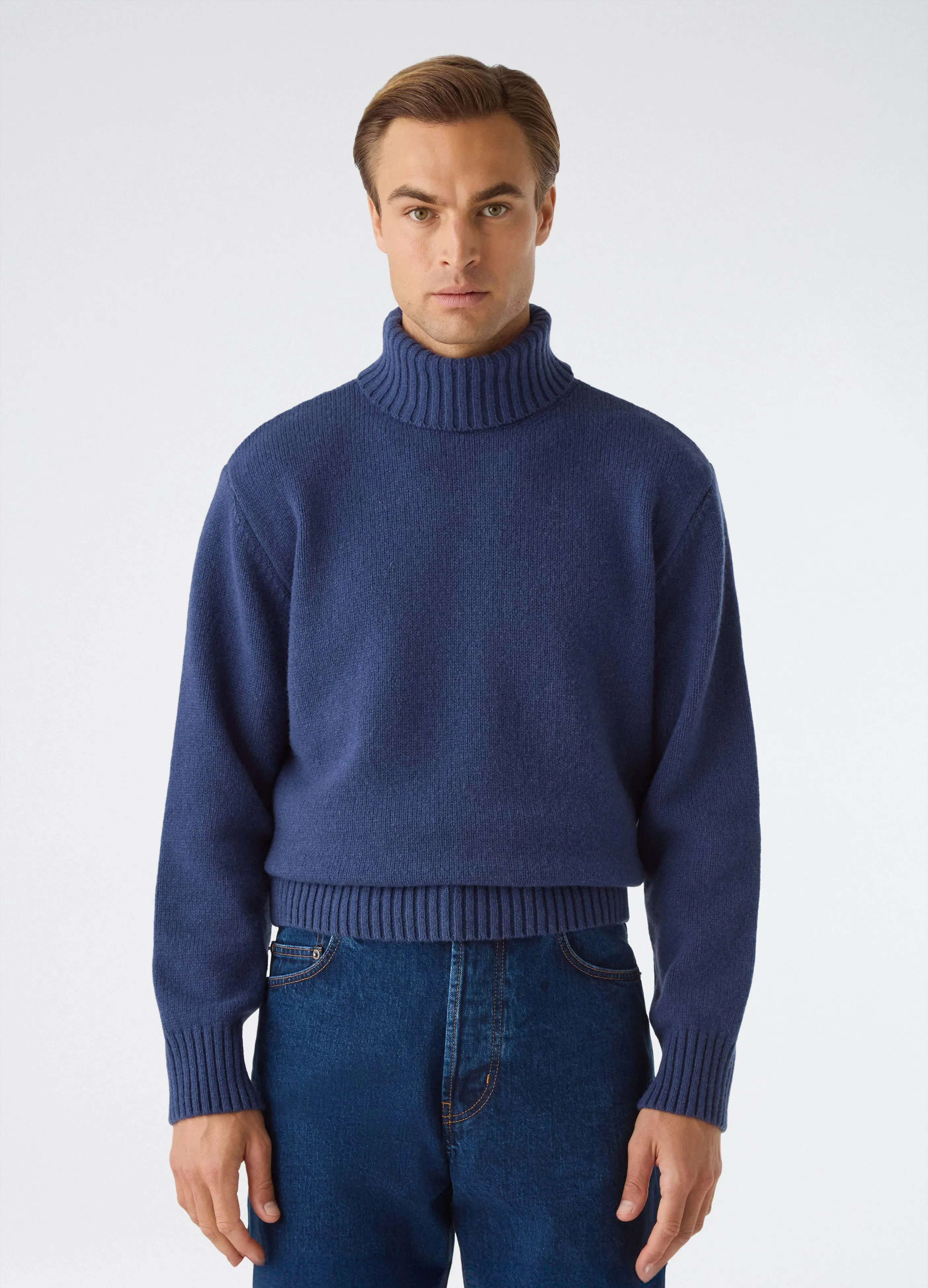 Börje Wool/Cashmere Roll Neck - Air Force Blue