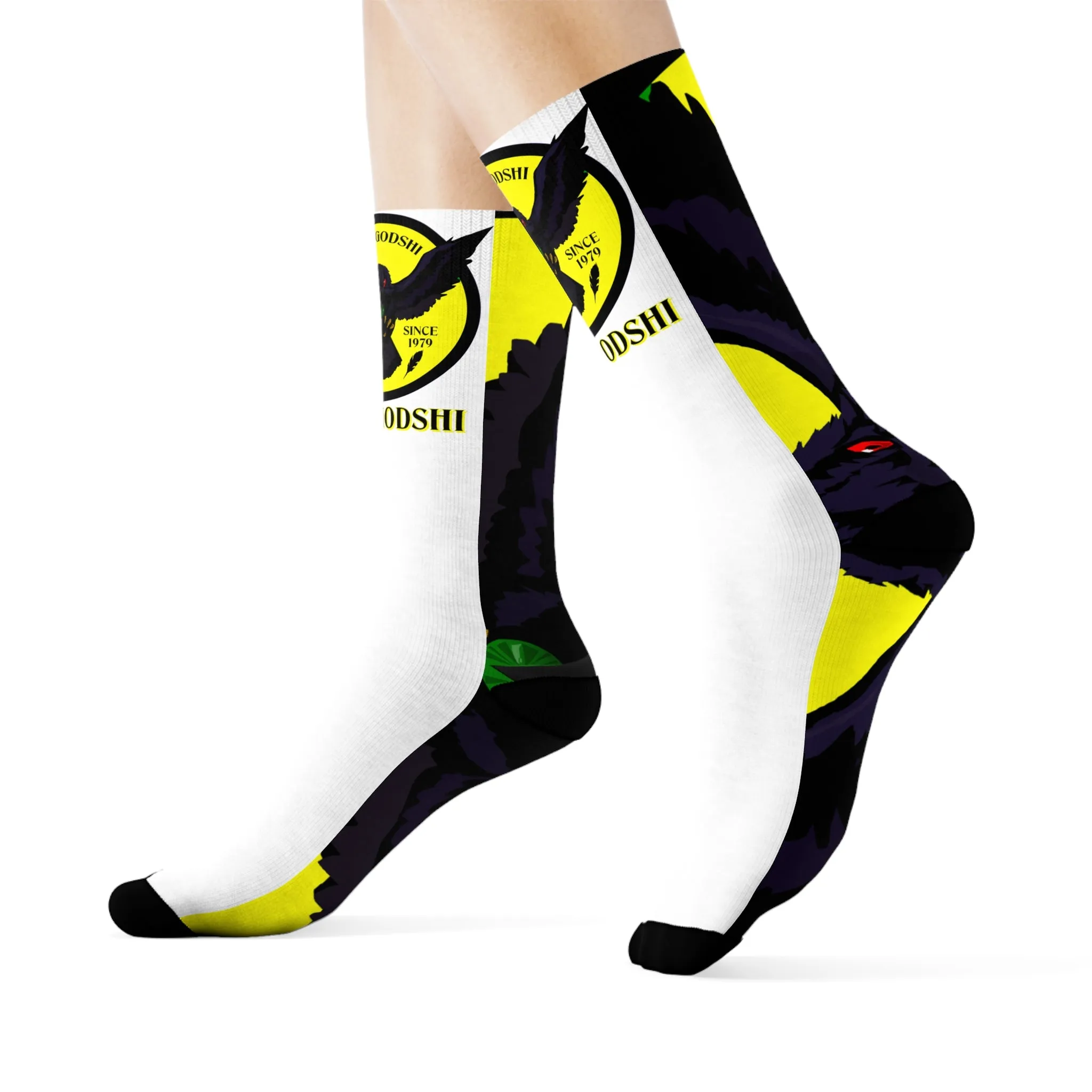 Crowgodshi First Generation Limited Edition White Socks, YELLOW LOGO