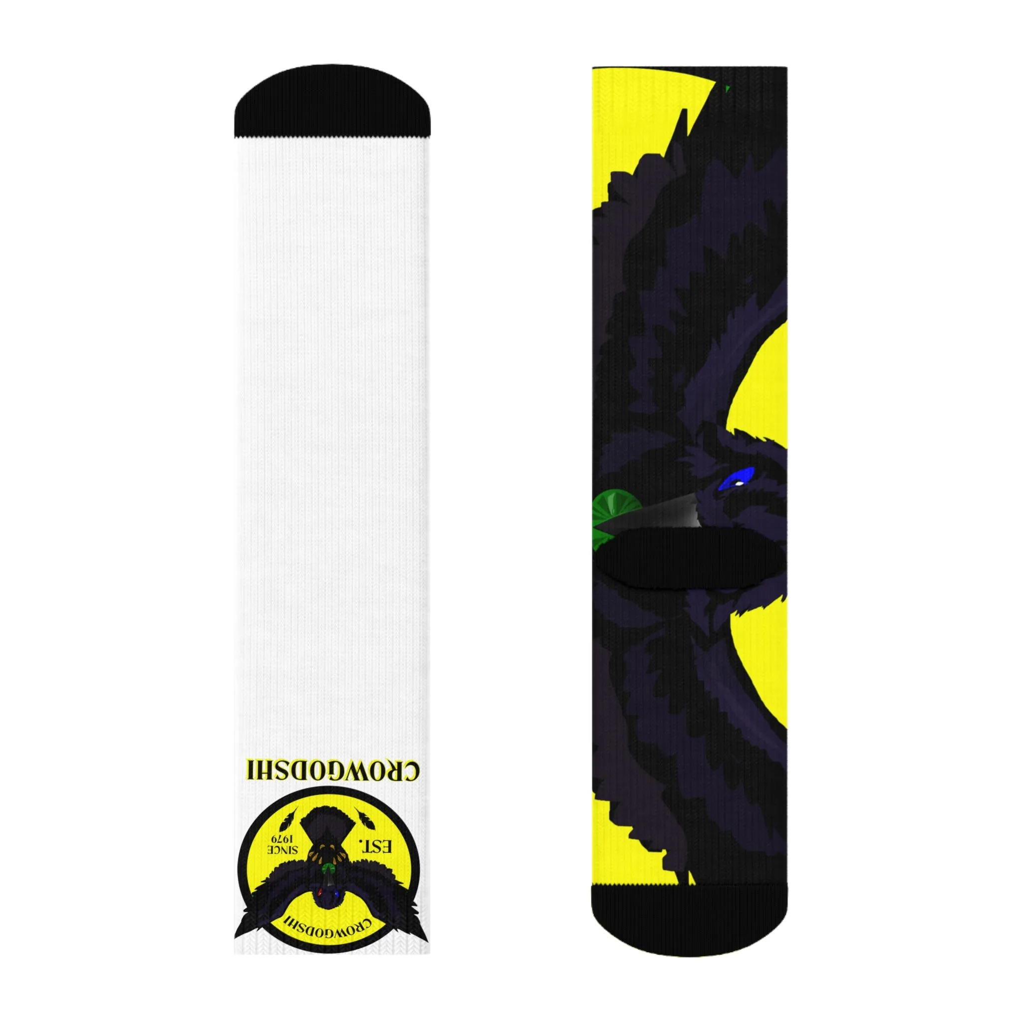 Crowgodshi First Generation Limited Edition White Socks, YELLOW LOGO