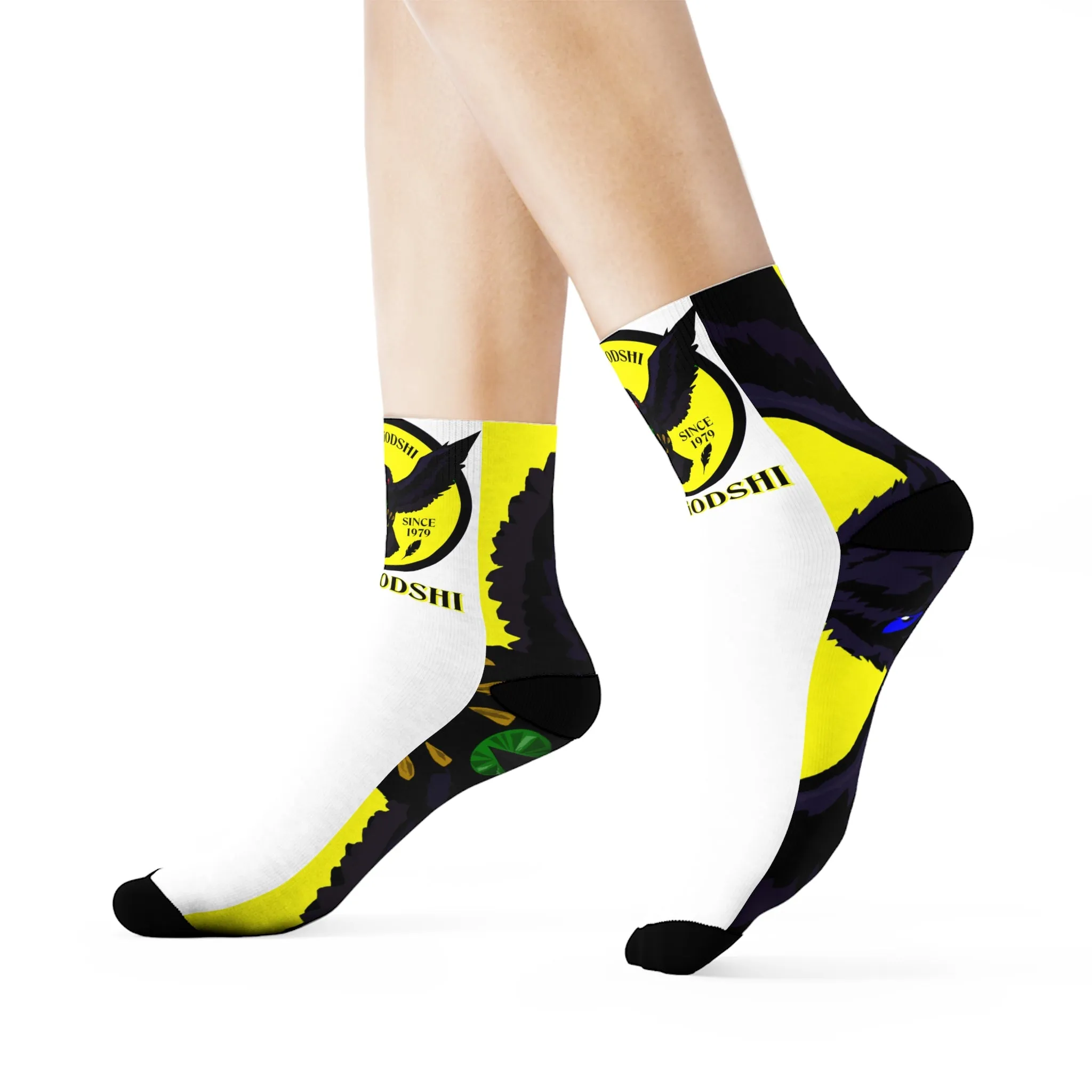 Crowgodshi First Generation Limited Edition White Socks, YELLOW LOGO