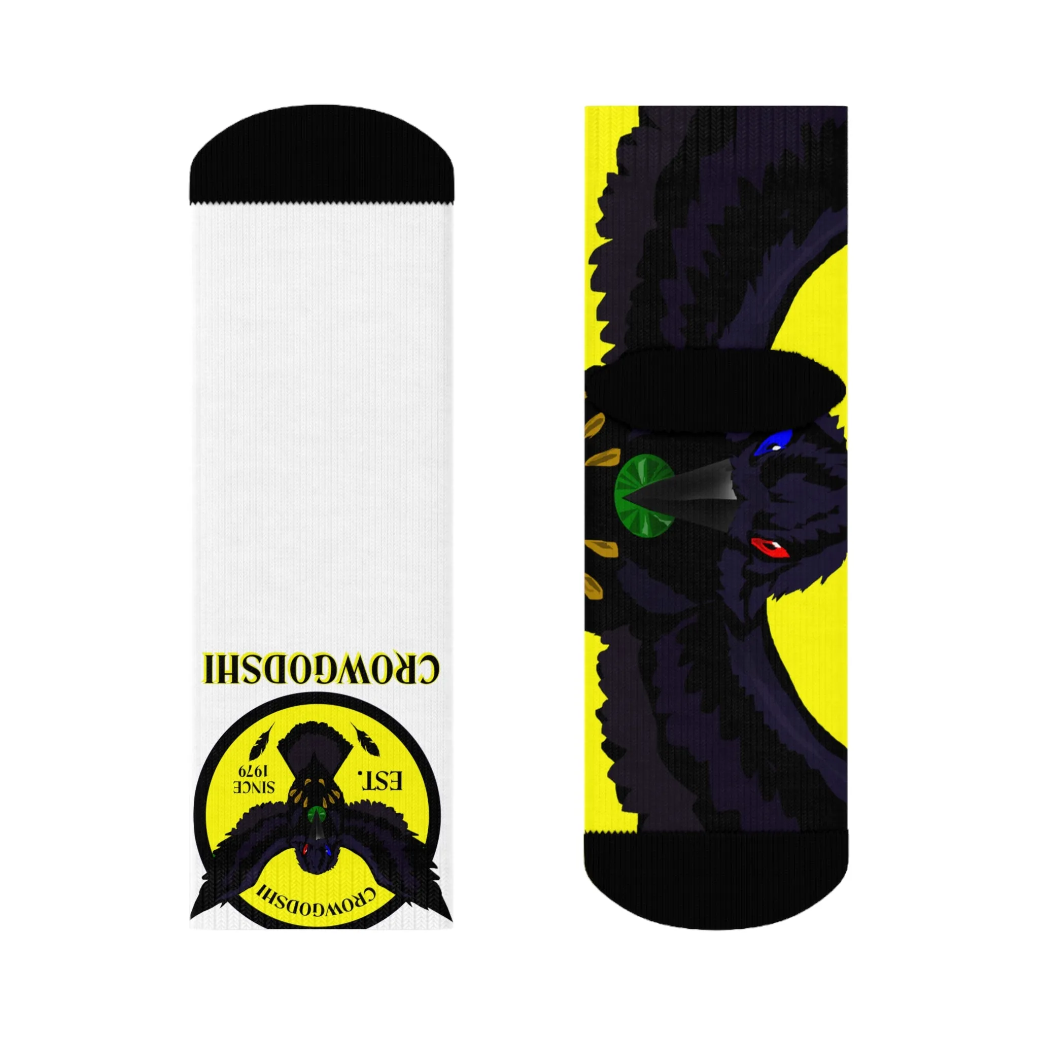 Crowgodshi First Generation Limited Edition White Socks, YELLOW LOGO