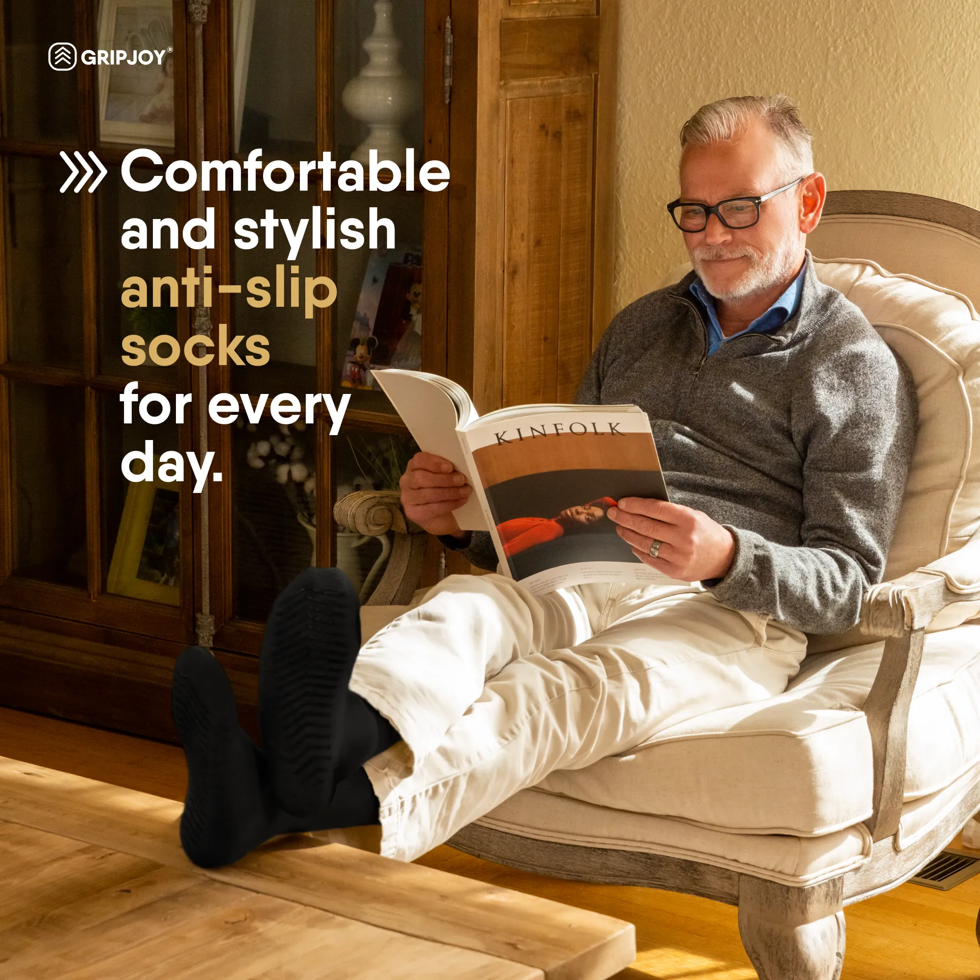 Men's Black Original Crew Non-Slip Socks - 3 pairs