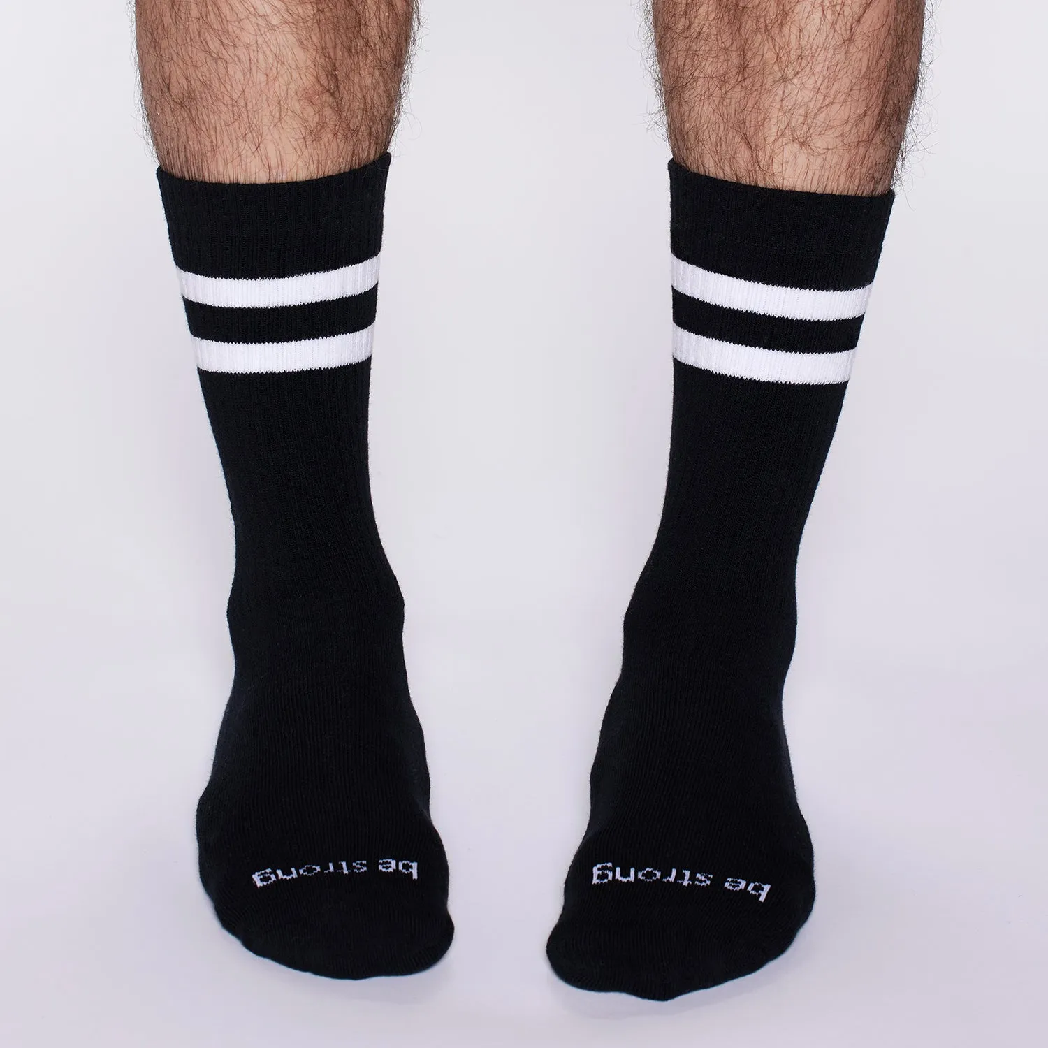 Mens Crew Be Strong Grip Socks (Black/White)