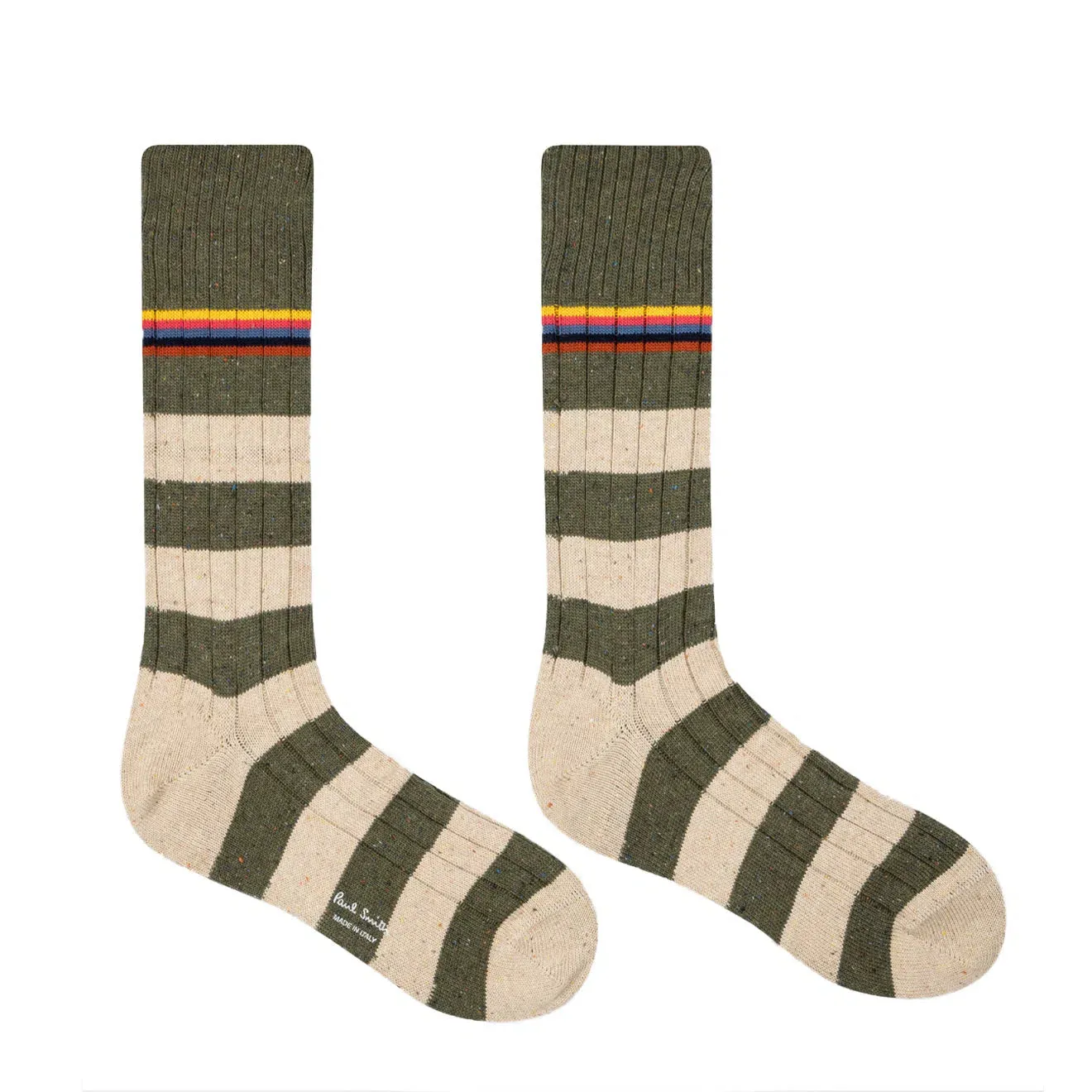 PAUL SMITH Fleck Stripped Ribbed Socks - Cream