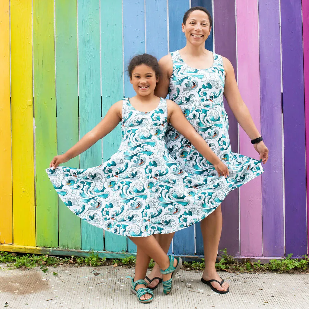 "Wave Theory" Surfer Sleeveless Play Dress with Pockets