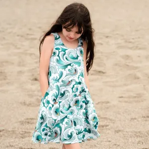 "Wave Theory" Surfer Sleeveless Play Dress with Pockets