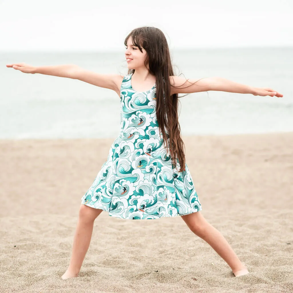 "Wave Theory" Surfer Sleeveless Play Dress with Pockets