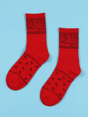 Red Paisley Crew Socks Silly Socks for Men Funky Socks Funny Socks Novelty Socks