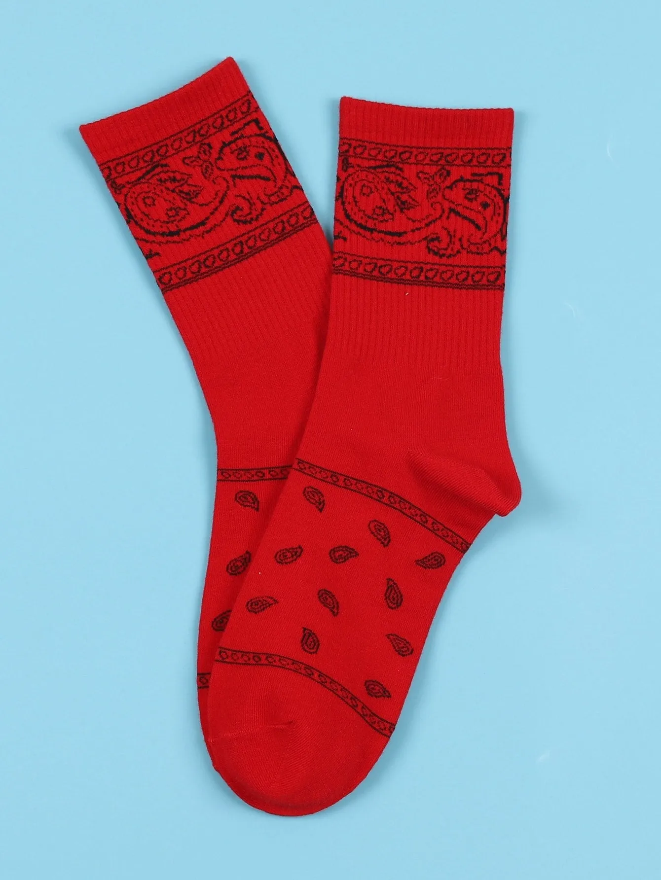 Red Paisley Crew Socks Silly Socks for Men Funky Socks Funny Socks Novelty Socks