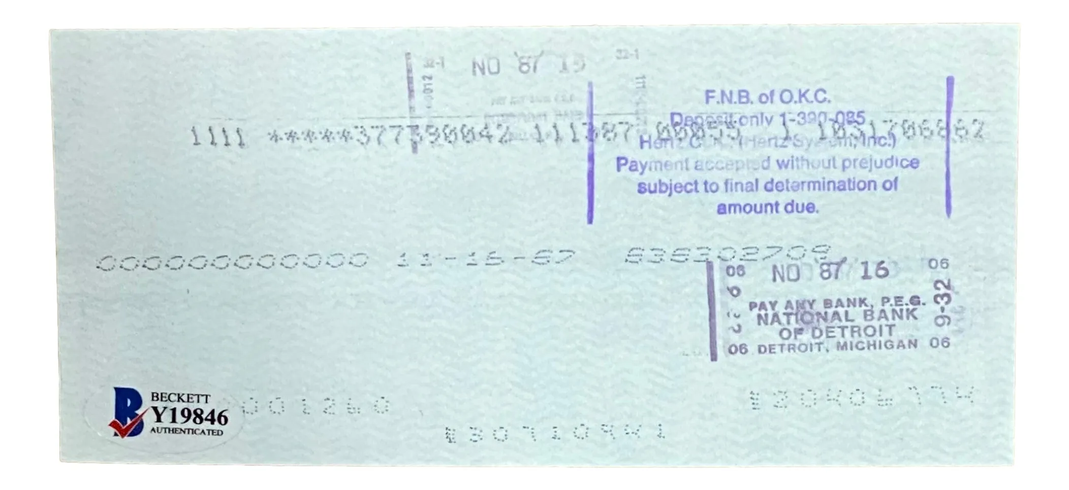 Rick Ferrell Boston Red Sox Signed  Bank Check #1377 BAS