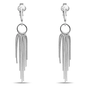 Silver Modern Chain Drops Clip On Dangling Earrings