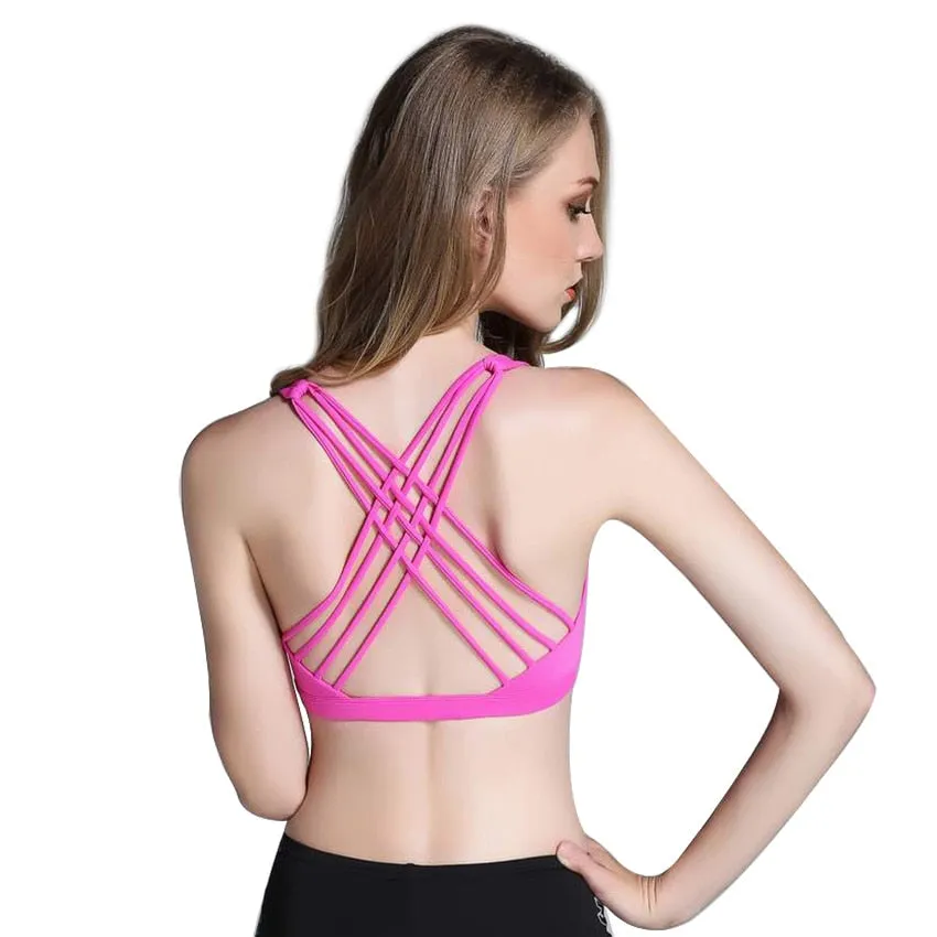 Stylish Cross Over Straps Wireless Push Up Sports Bra