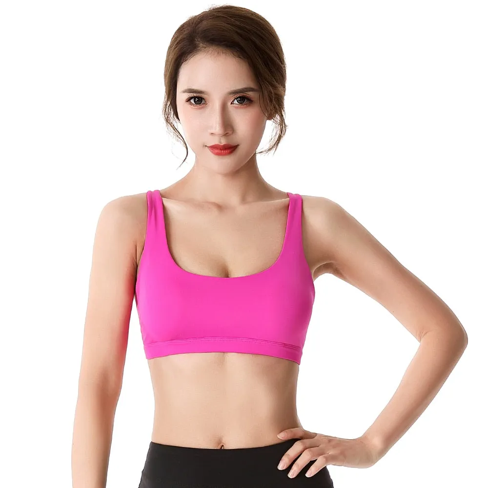 Stylish Cross Over Straps Wireless Push Up Sports Bra