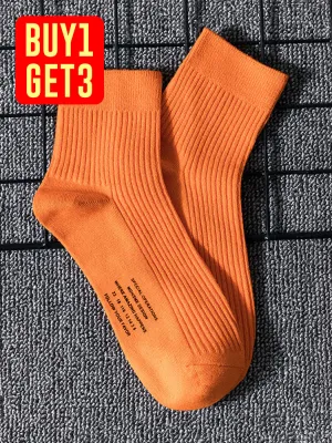 Three Pairs Alphabet Socks Fluorescent Cotton Striped Sports Recreational Men'S Socks