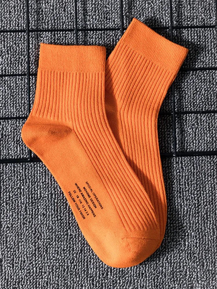 Three Pairs Alphabet Socks Fluorescent Cotton Striped Sports Recreational Men'S Socks