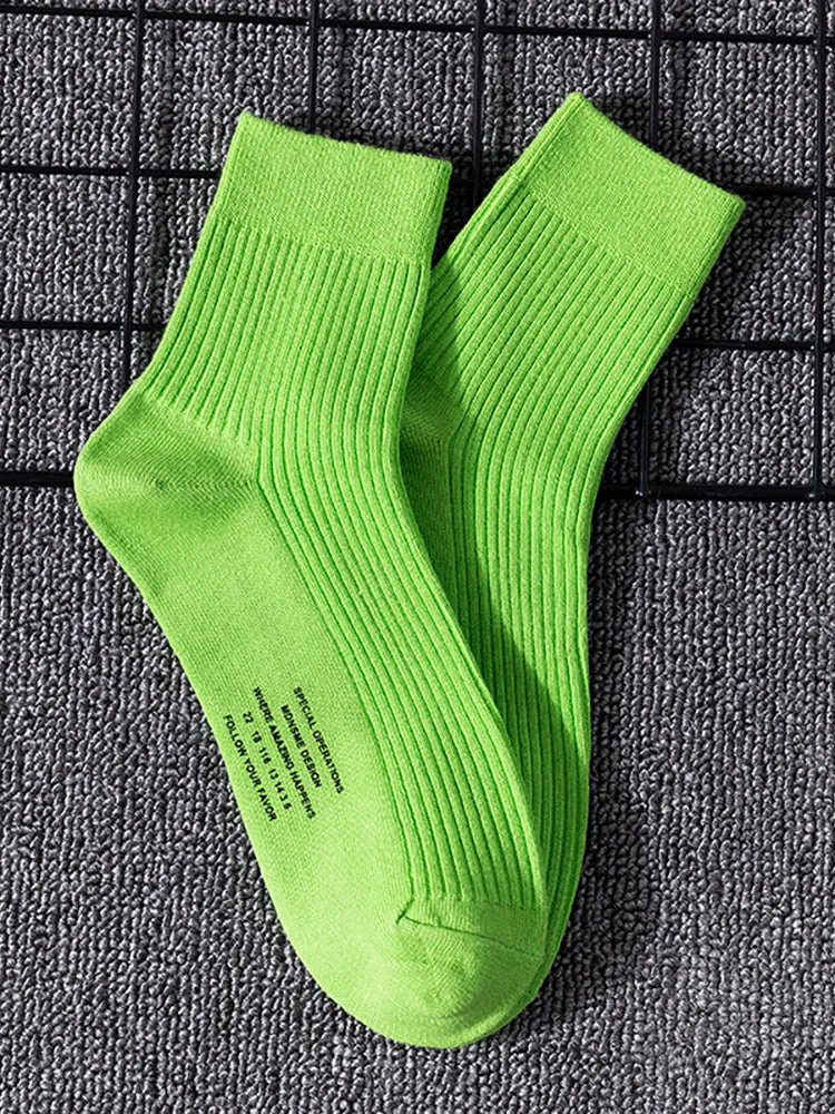 Three Pairs Alphabet Socks Fluorescent Cotton Striped Sports Recreational Men'S Socks