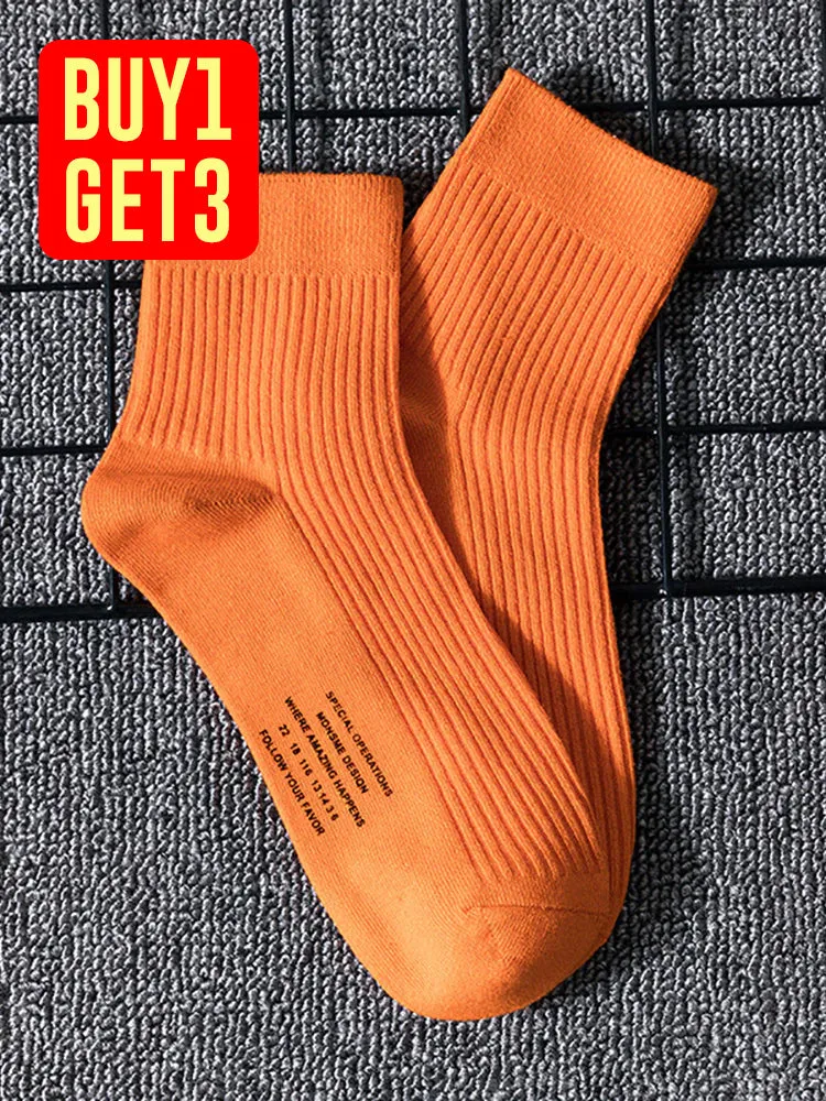 Three Pairs Alphabet Socks Fluorescent Cotton Striped Sports Recreational Men'S Socks