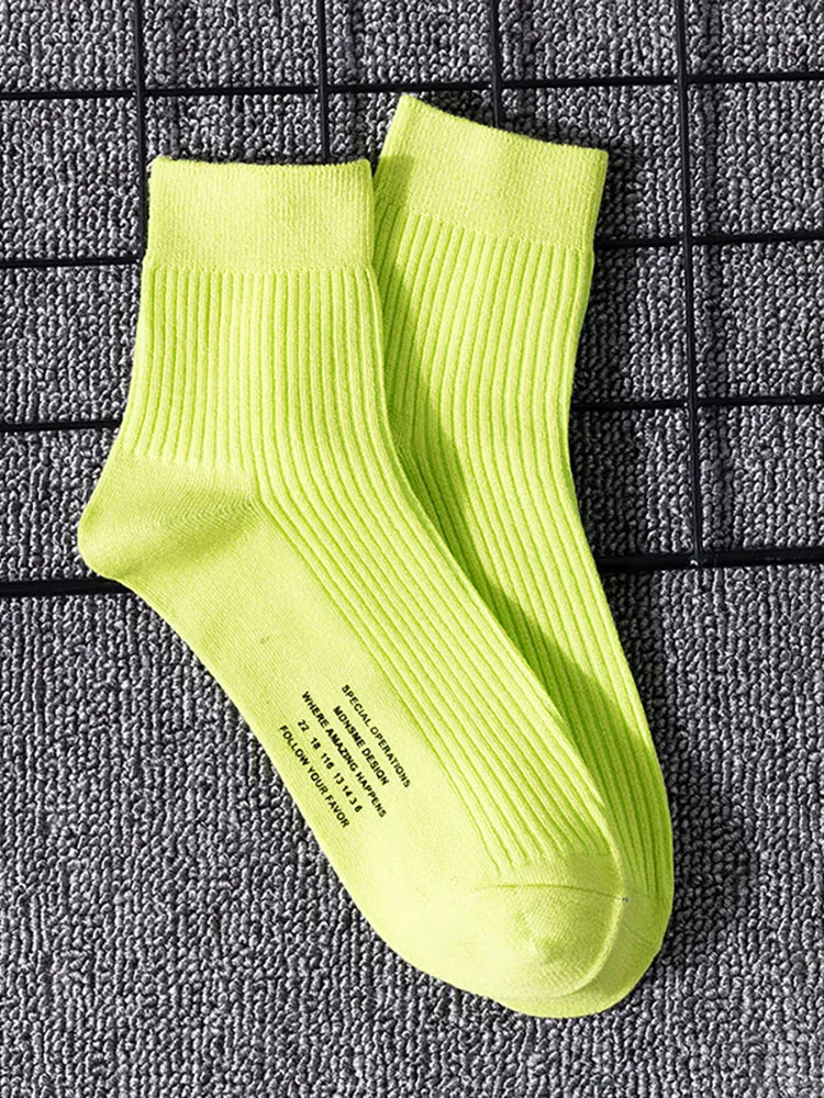 Three Pairs Alphabet Socks Fluorescent Cotton Striped Sports Recreational Men'S Socks