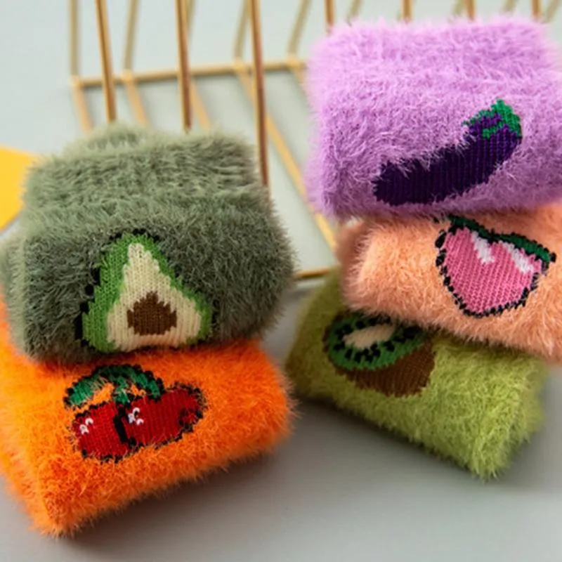 Unisex Winter Fluffy Thick Fruit Design Print House Happy Socks
