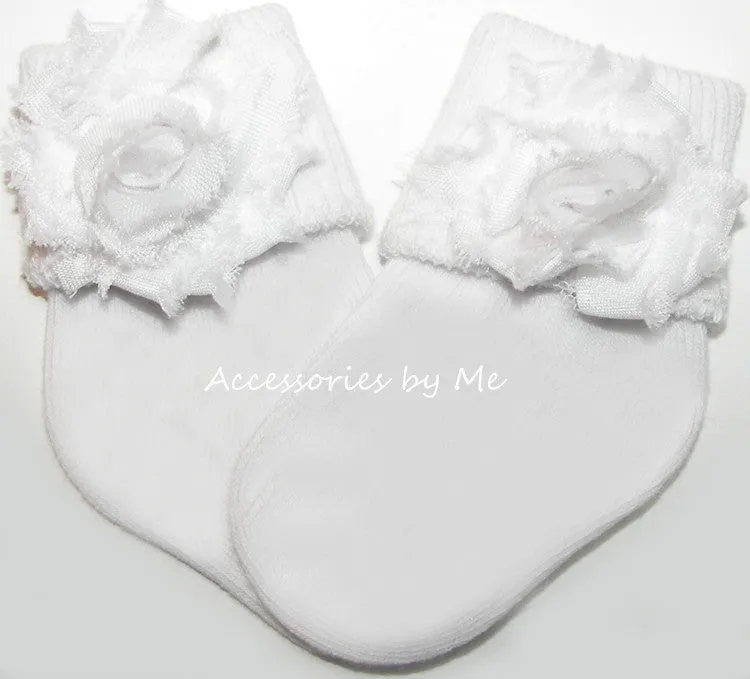 White Shabby Rose Flower Socks