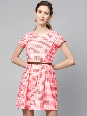 Women Red & White Check Skater Dress
